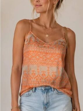 Never Fully Dressed Orange Aztec Patterned V-Neck Spaghetti Strap Cami